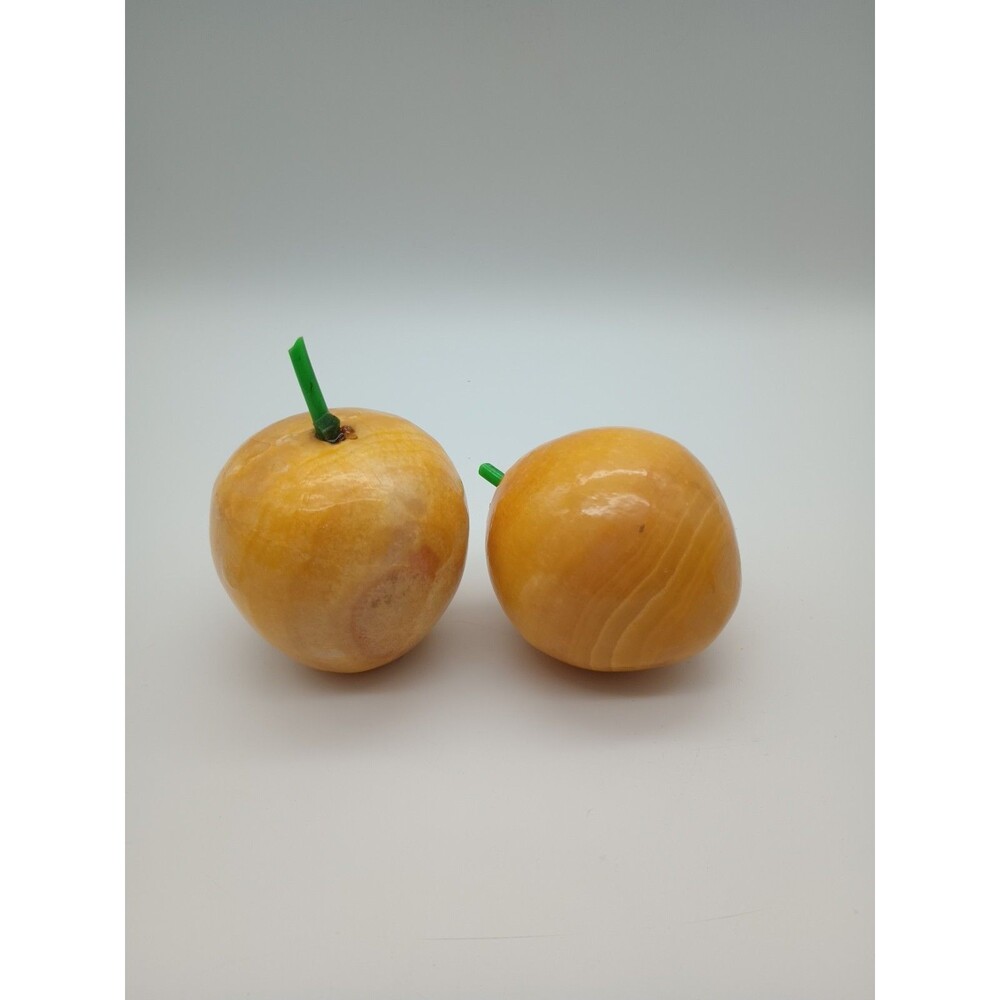 2 Vintage Alabaster Marble Stone Yellow Apple Paperweight